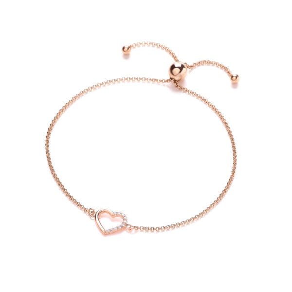 love 925 sterling silver rose gold plated cz heart adjustable bracelet