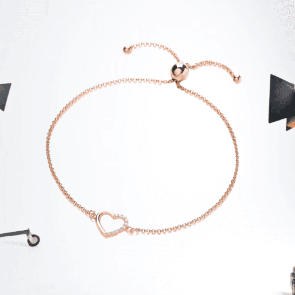 love 925 sterling silver rose gold plated cz heart adjustable bracelet