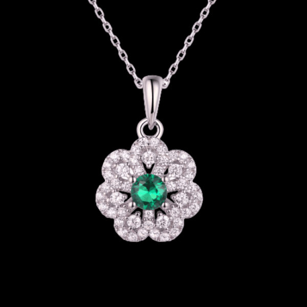 silver cz & emerald flower earring & pendant set