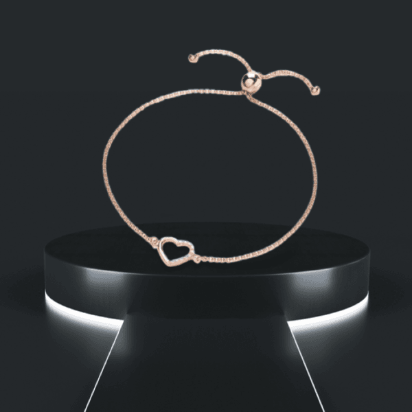 love 925 sterling silver rose gold plated cz heart adjustable bracelet