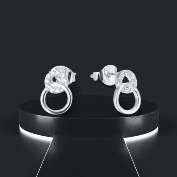 trendy fashion jewelry earrings 925 sterling silver women drop double hoop circle rhinestone earrings
