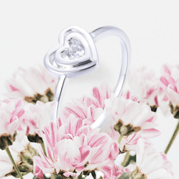 fashion finger ring unique double hearts zircon ring 925 sterling silver love rings