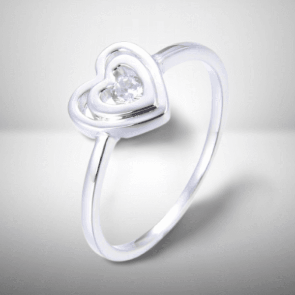 fashion finger ring unique double hearts zircon ring 925 sterling silver love rings