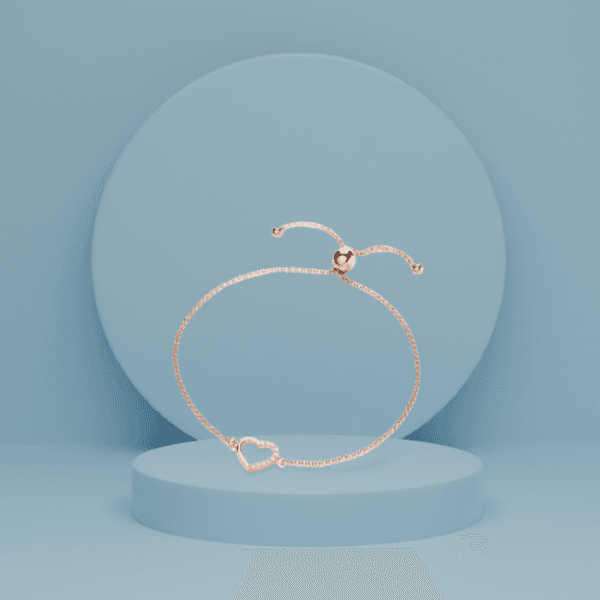 love 925 sterling silver rose gold plated cz heart adjustable bracelet