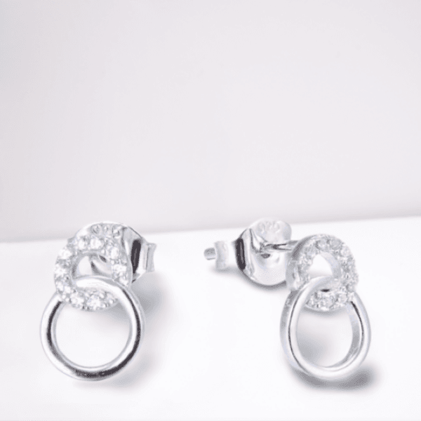 trendy fashion jewelry earrings 925 sterling silver women drop double hoop circle rhinestone earrings