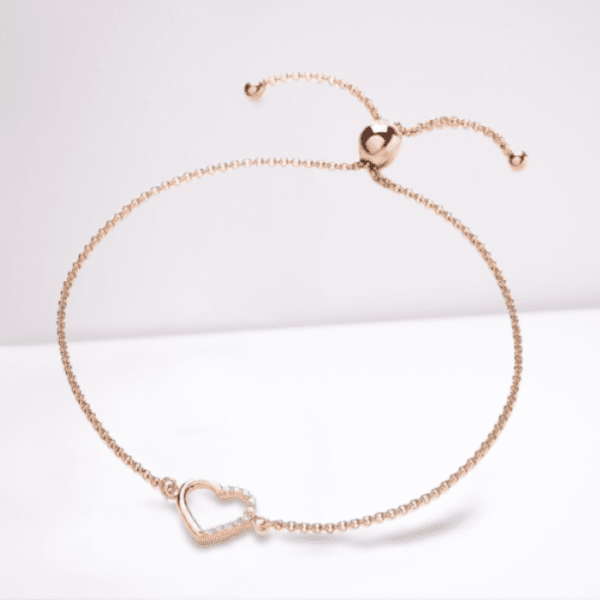 love 925 sterling silver rose gold plated cz heart adjustable bracelet